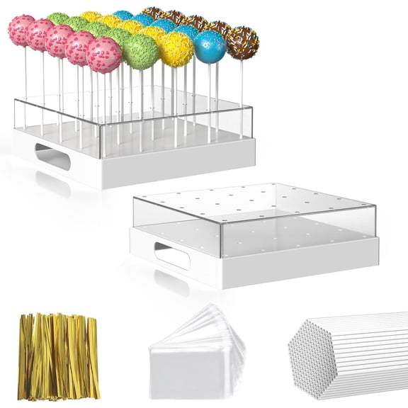 2 Pack Cake Pop Stand,25 Holes Clear Cake Pops Display Holder,Cake Pop Sticks Kit, Candy Pop Holder,cake pop mold for Party,Wedding,Birthday(White,2-Pack)