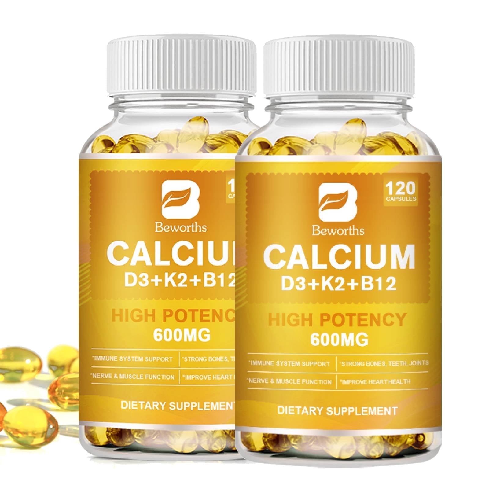 (2 Pack)Calcium D3 + K2 + B12 Supplement, Supoort Bone & Immune Health,120 Capsules