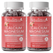 2 Pack Calcium Gummies with D3,Zinc Gummies - Plant Complex Calcium Magnesium Supplement with Glycinate,Potassium,Vitamin C for Bone & Immune Support- 60 Chewable Gummy