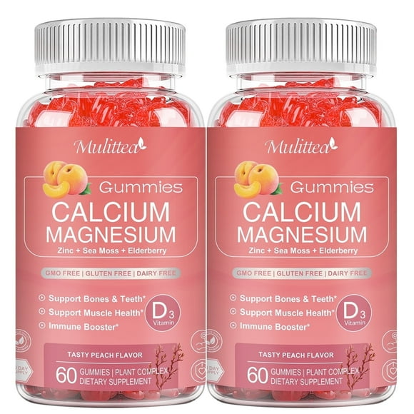(2 Pack) Calcium Gummies with D3,Zinc Gummies - Plant Complex Calcium Magnesium Supplement with Glycinate,Potassium,Vitamin C for Bone & Immune Support- 60 Chewable Gummy
