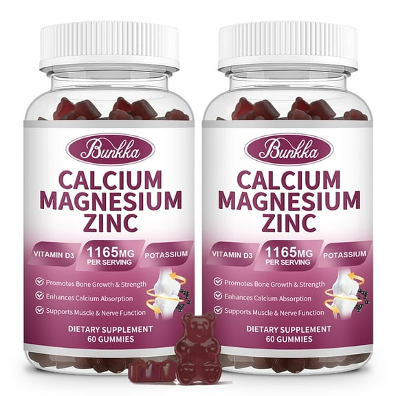(2 Pack)Calcium Magnesium Zinc Gummies, for Bone, Muscles, Calm Mood,Immune & Sleep Support,60 Count