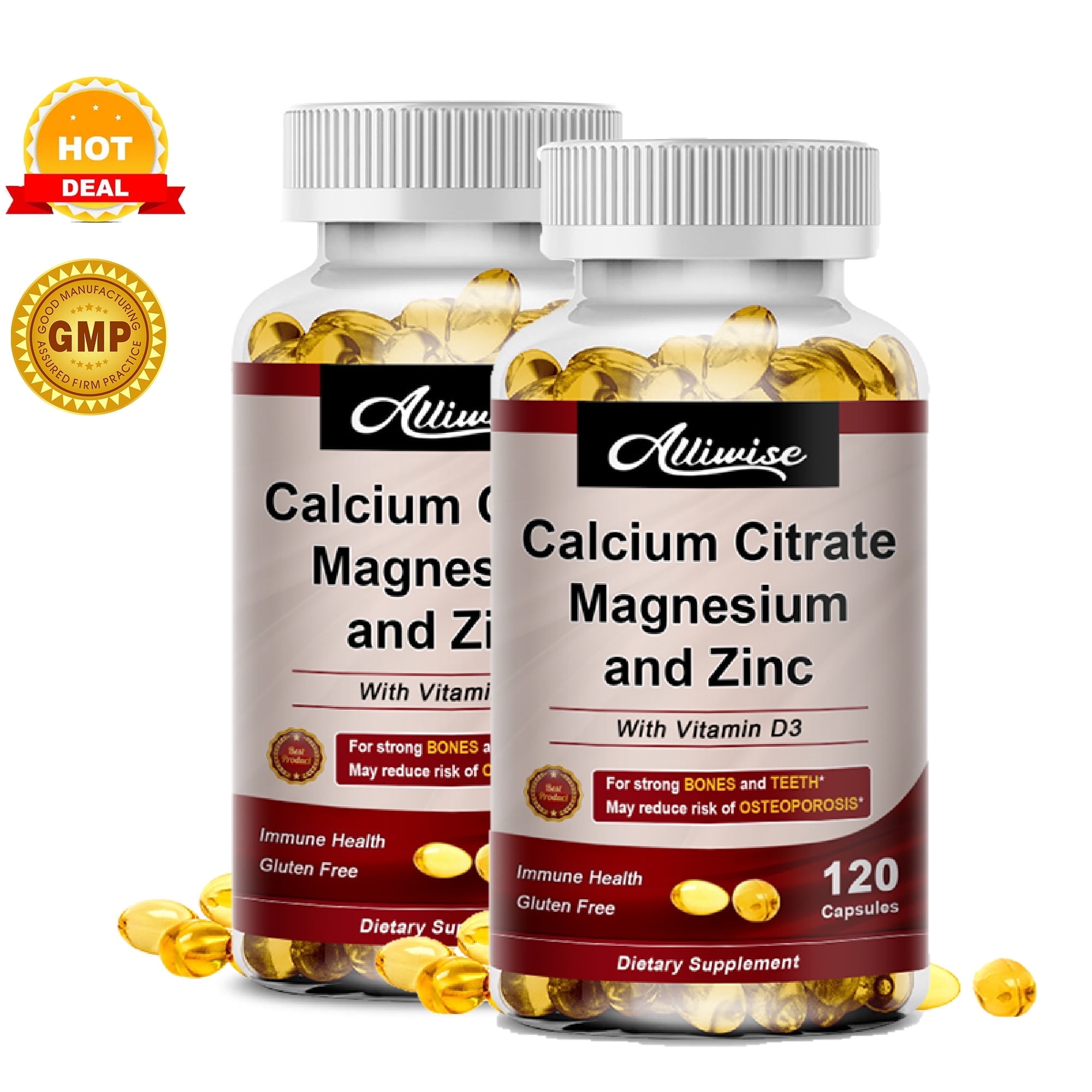 (2 Pack)Calcium Magnesium Zinc with Vitamin D3,Dietary Supplement for ...