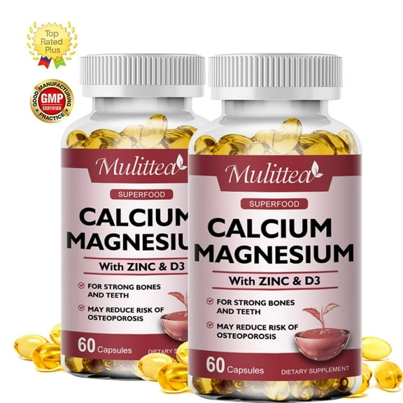 (2 Pack)Calcium Magnesium with Zinc & Vitamin D3 Capsules,Support Bone, Muscles & Sleep,120 Softgels