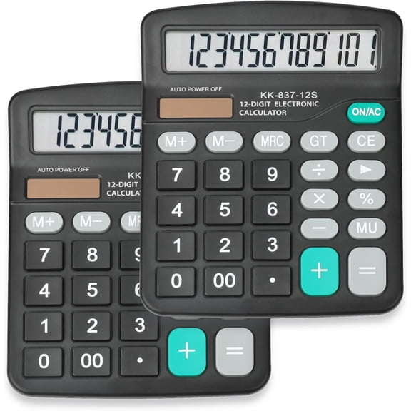 2 Pack Calculator Bulk, 12 Digits Calculators Desktop with Large LCD Display and Sensitive Butto, Solar and Battery Dual Power, Desk Calculator