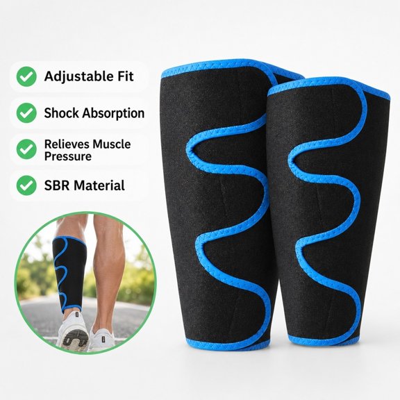 2 Pack Calf Compression Sleeves, SBR Material Adjustable Shock-Absorbing Leg Guard for Running, Football, Sports