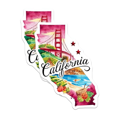 (2 Pack) California Adventure Magnets - Golden State Souvenirs - West Coast Vibes - Travel Mementos - 5" On Longest Side - for Cars, Fridges, Toolboxes - Made in USA - MAG6307