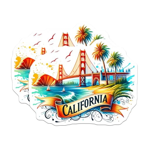 (2 Pack) California Golden Gate Bridge Magnets - Beach Magnets - Travel Souvenir - San Francisco Decor - Vacation Keepsakes - 5" On Longest Side - for Cars, Fridges, Toolboxes - Made in USA - MAG6890