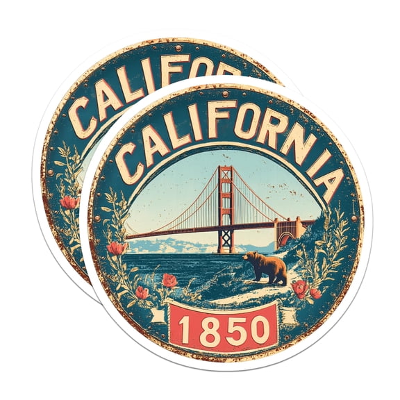 (2 Pack) California Magnets - Golden Gate Bridge Decor - Vintage Travel Souvenir - 5" On Longest Side - Premium Magnet - for Cars, Refrigerators, Toolboxes, Lockers - Made in USA - MAG14387