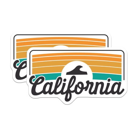 (2 Pack) California Magnets - Retro Sunset Design - Souvenir Fridge Magnets - 5" On Longest Side - Premium Magnet - for Cars, Refrigerators, Toolboxes, Lockers - Made in USA - MAG17400