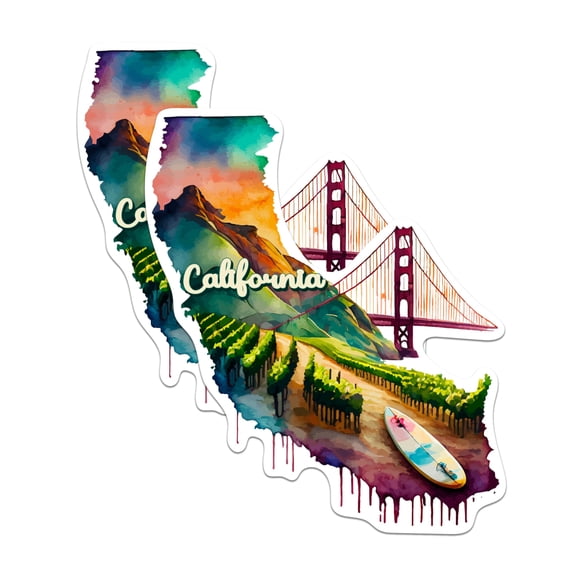 (2 Pack) California State Shape Stickers - CA State Sticker - Choose from 50 States - 5 Inches On Longest Side - Premium Vinyl - for Cars, Skateboards, Laptops - Made in USA - BMCS1241