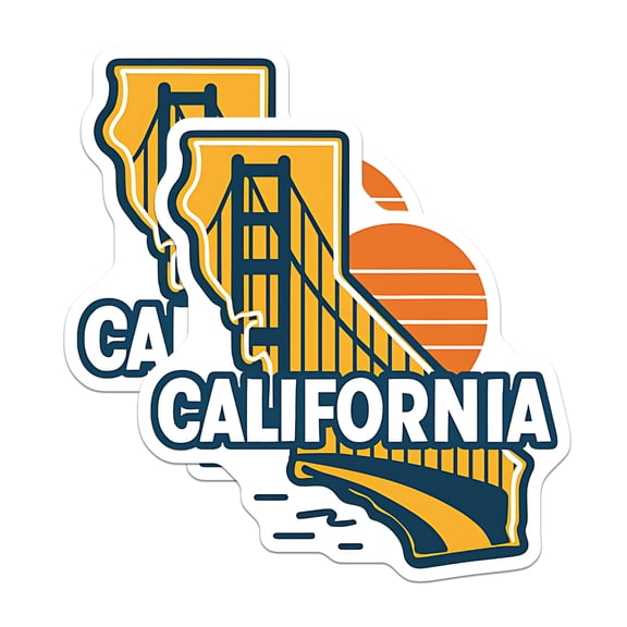 (2 Pack) California Stickers - Golden Gate Bridge Decals - California State Pride - 5" On Longest Side - Sticks to Smooth Flat Surfaces - Made in USA - BMCS18985