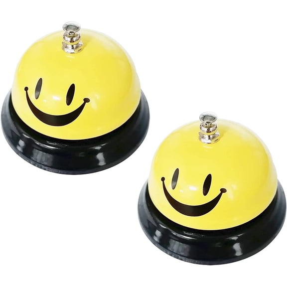 2 Pack Call Bell, 3.35" Diameter Metal Bell, Service Bell for Desk, Hotels, School, Restaurant, Smile Yellow