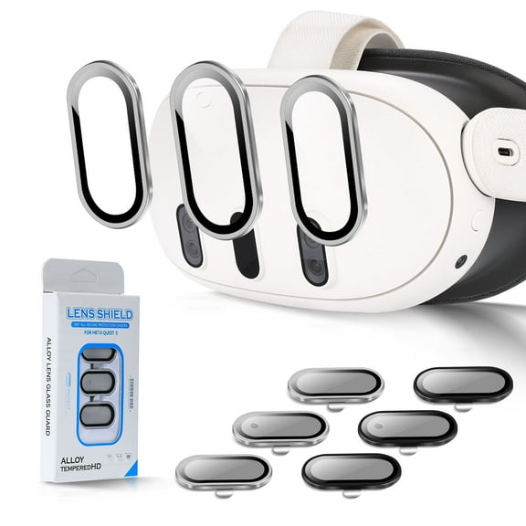 2 Pack Camera Lens Protector Compatible with Oculus Meta Quest 3 Accessories, Thin 9H Tempered Glass, Alloy Frame Anti-Scratch, High Definition, Case Friendly(Sliver,Black)