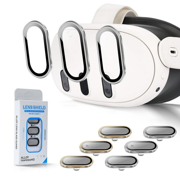 2 Pack Camera Lens Protector Compatible with Oculus Meta Quest 3 Accessories, Thin 9H Tempered Glass, Alloy Frame Anti-Scratch, High Definition, Case Friendly(Sliver+Gold)