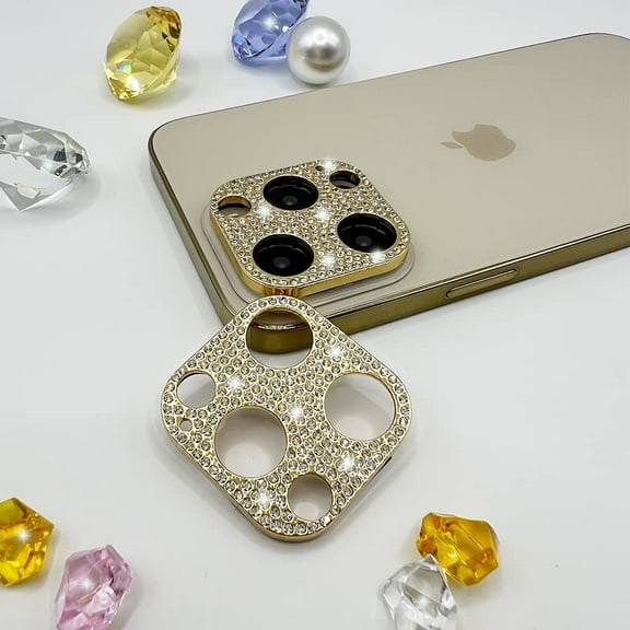 2 Pack Camera Lens Protector Compatible with iPhone 14 pro/14 pro max&iPhone 15 pro/15 pro max 3D Glitter Bling Diamond Camera Lens Cover Sticker Protector (for 14 15 pro/14 15promax-Gold)