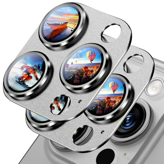 [2 Pack] Camera Lens Protector Compatible with iPhone 16 Pro Max/iPhone 16 Pro, 9H Tempered Glass Screen Protector, Metal Protective Lens Cover for iPhone 16 Pro Max/iPhone 16 Pro - Silver