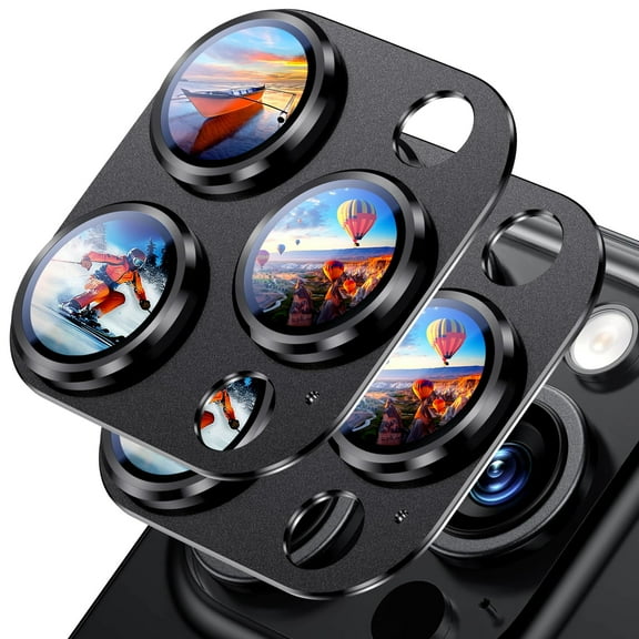 [2 Pack] Camera Lens Protector Compatible with iPhone 16 Pro Max/iPhone 16 Pro, 9H Tempered Glass Screen Protector, Metal Protective Lens Cover for iPhone 16 Pro Max/iPhone 16 Pro - Black