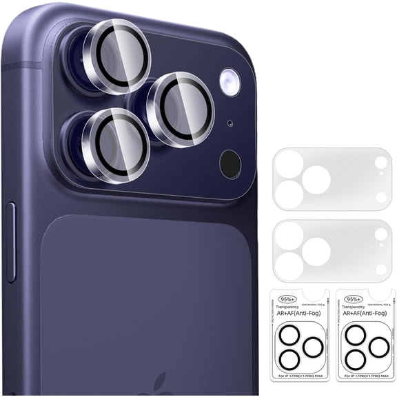 2 Pack Camera Lens Protector Individual Anti Shatter Lens Protector + 2 Pcs Rear Back Camera Hollow Lens Protector Matte Guard Film for iPhone 17 Pro Max Only - Transparent
