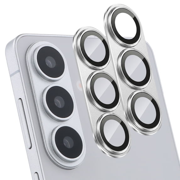 2 Pack Camera Lens Protector for Samsung Galaxy S26, Case Friendly Matte Metal 9H Tempered Glass Lens Cover,Silver