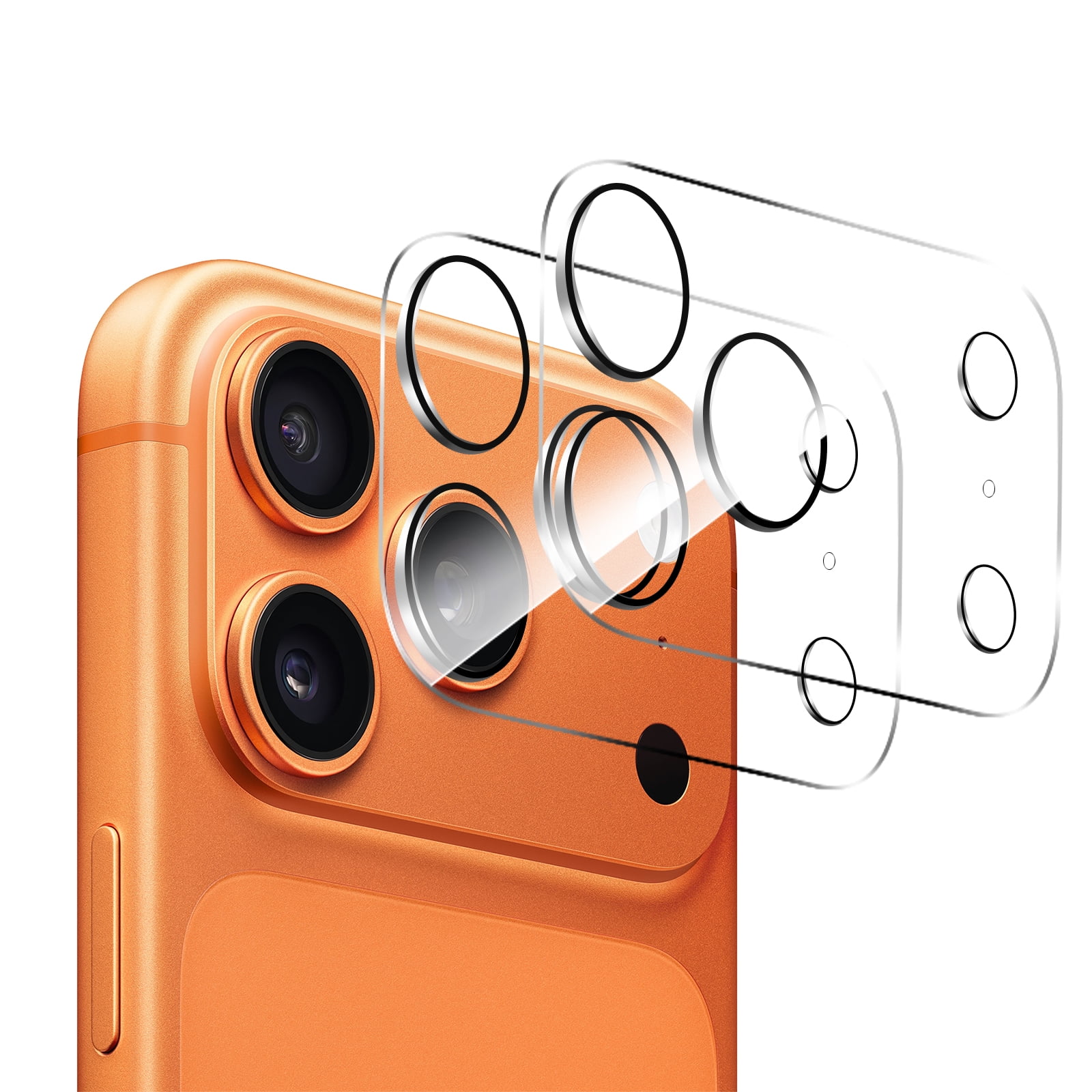 Protecteur De Caméra Pour IPhone 17 Pro / Pro Max - Verre Trempé 9H - Anneaux Métalliques Orange Pailleté