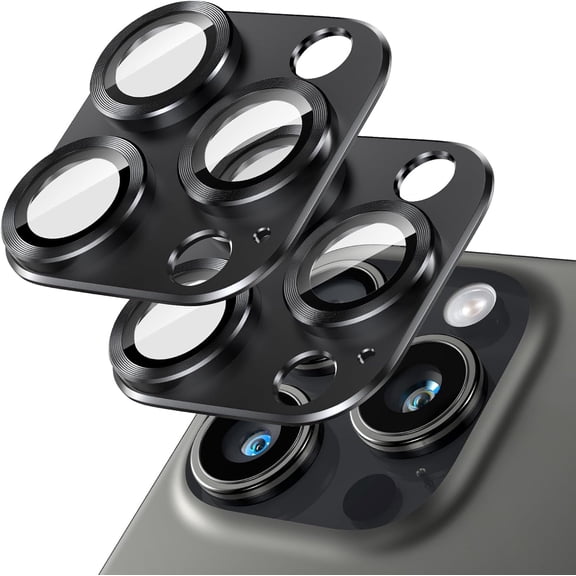 [2 Pack] Camera Lens Protector for iPhone 15 Pro/15 Pro Max,9H Tempered Glass,Aviation Aluminum Plate Cover,Night Circle,No Bubble,HD Clarity,Case Friendly,Easy Installation-Black