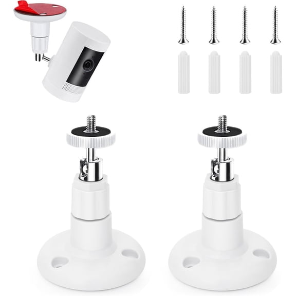 2 Pack Camera Mount Bracket for Stick Up Cam, Outdoor Cam Plus , Indoor Cam | 360 Adjustable Wall Mount or Celling Mount , No Drill , Weatherproof (White)