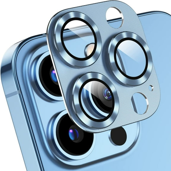 2 Pack Camera Protector Compatible with iPhone 13 Pro Max iPhone 13 Pro Whole Piece 9H Tempered Glass Anti Scratch Dust Strong Adhesion full coverage Protective Sierra Blue