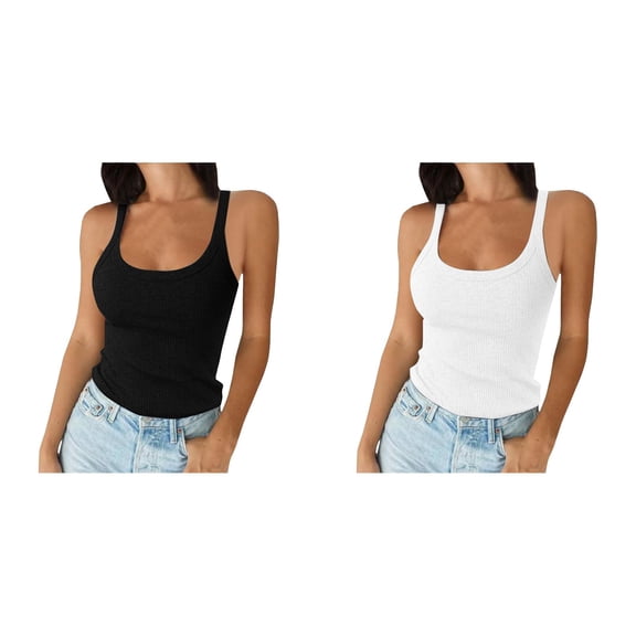 2 Pack Camisoles for Women Women Spaghetti Strap Scoop Neck Ribbed Tank Tops Slim Fitted Camisole Basic Sleeveless Layering Shirts Workout Tank Tops Woman M