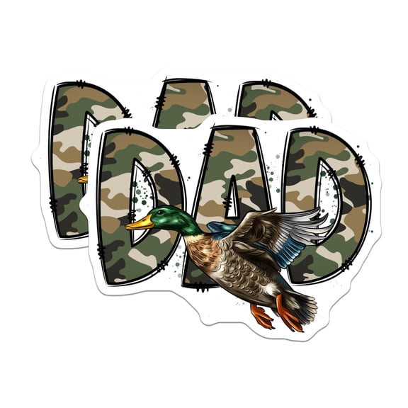 (2 Pack) Camo Dad Hunting Magnets - Mallard Duck Hunter Magnets - Father's Day Present for Outdoorsmen - 5 Inches On Longest Side - Thick Durable Magnet - Made in USA