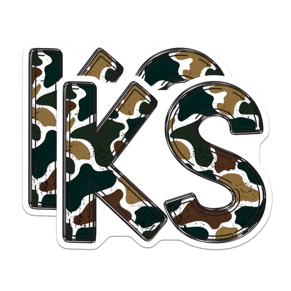 (2 Pack) Camouflage KS Stickers - Initials Monogram Decal - Military Style Lettering - 5" On Longest Side - Sticks to Smooth Flat Surfaces - Made in USA - BMCS22735