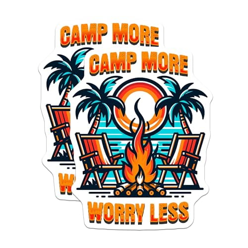 (2 Pack) Camp More Worry Less Magnets - Outdoor Adventure Decor - Fun Camping Quote Fridge Magnets - 5" On Longest Side - for Cars, Fridges, Toolboxes - Made in USA - MAG6928
