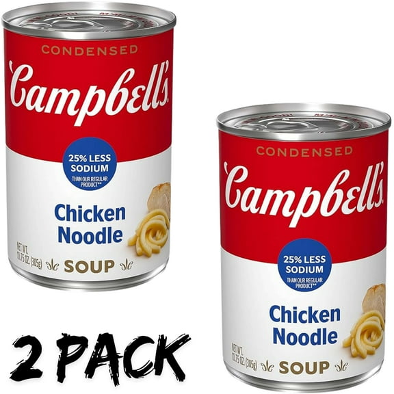 (2 Pack) Campbells Condensed 25% Less Sodium Chicken Noodle Soup, 10.75 oz Can