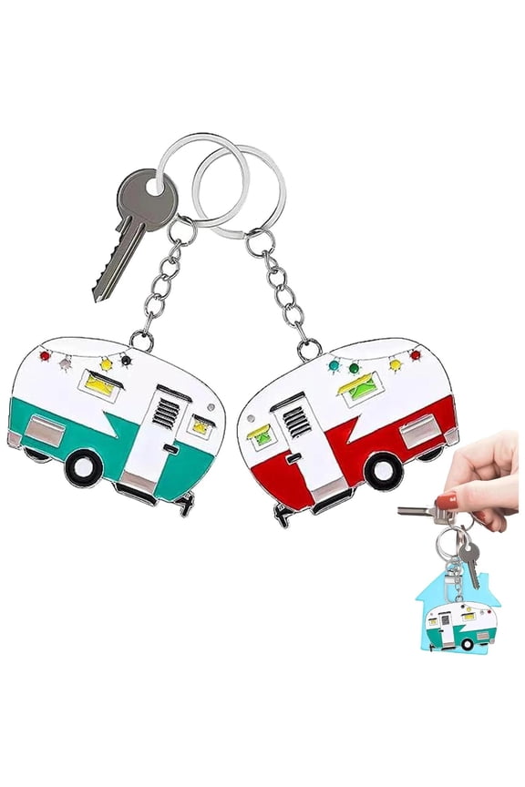 2 Pack Camper Keychain Set Happy RV Camper Keyring Couples Camping Accessories f