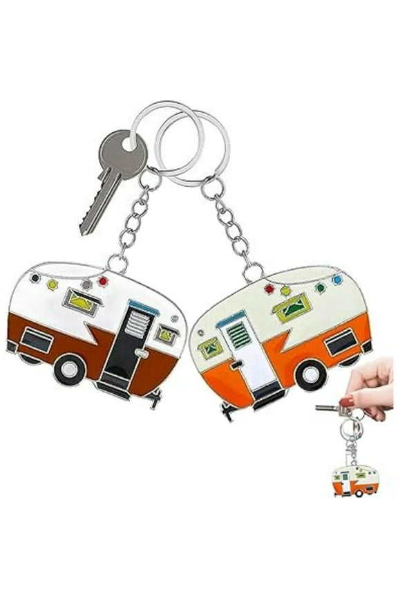 2 Pack Camper Keychain Set Happy RV Camper Keyring Couples Camping Accessories for Men Women Travel Trailers