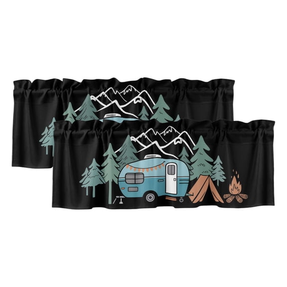 2 Pack Camper Valance for Window Home Mountain Pine Trees Tent Forest Rustic Nature Kitchen Valance Rod Pocket Short Curtain Topper Decorative Window Treatment for Living Room Bedroom 42"x12"