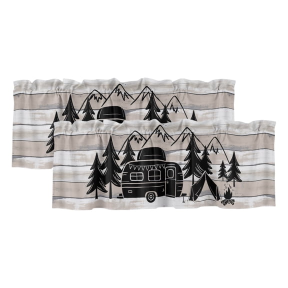2 Pack Camper Valance for Window Mountain Pine Trees Tent Forest Rustic Nature Kitchen Valance Rod Pocket Short Curtain Topper Decorative Window Treatment for Living Room Bedroom 42"x12"