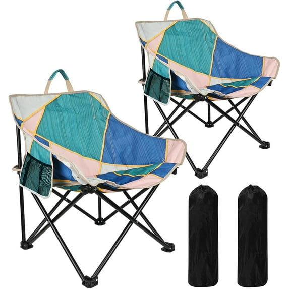 2 Pack Camping Chair for Adults, Portable Folding Sofa Chair, Easy Set Up Patio Chair Lawn Padded Seat Camping Stool Chair for Hunting, Fishing, Outdoor, Beach, Picnics, Home