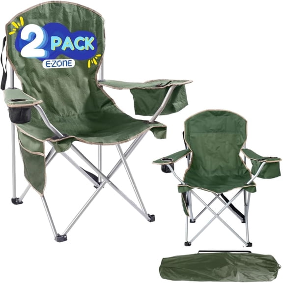 2-Pack Camping Chairs with Built-in Ice Cooler, Portable Chair, Storage Pocket, Cup Holder, and Carry Bag Perfect for Camping, Tailgating, Fishing, Beach, and Lawn