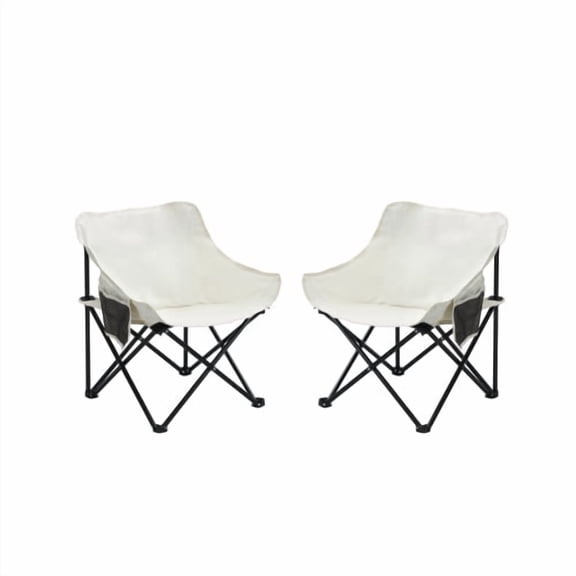 2-Pack Camping Chairs, Portable Folding Sling Chairs with Carry Bag & Cup Holder, Compact Outdoor Chairs for Beach, Backyard, Fishing, Sports Events, Beige