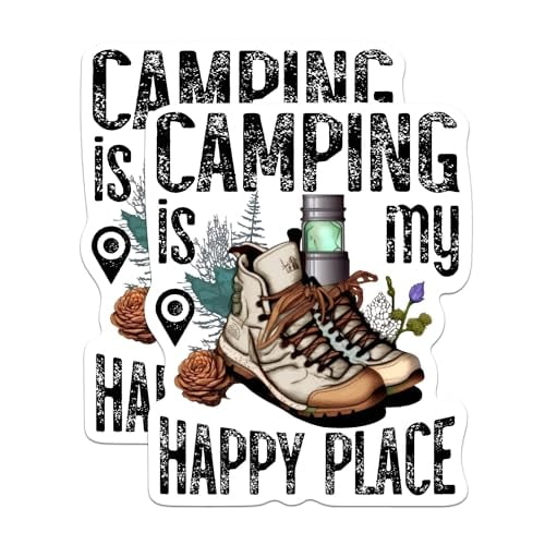 (2 Pack) Camping Is My Happy Place Magnets - Nature Hiking Hiker Outdoorsman - 5" On Longest Side - Premium Magnet - for Cars, Refrigerators, Toolboxes, Lockers - Made in USA - MAG0636
