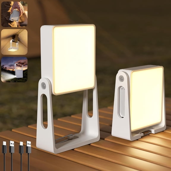 2 Pack Camping Light Lanterns, 4000mAh Camping Lamp Rechargeable Battery Powered 2-in-1 LED Lanterns, Flashlight Lights for Camping, Hiking, Emergency Lights for Home Power Outages, White