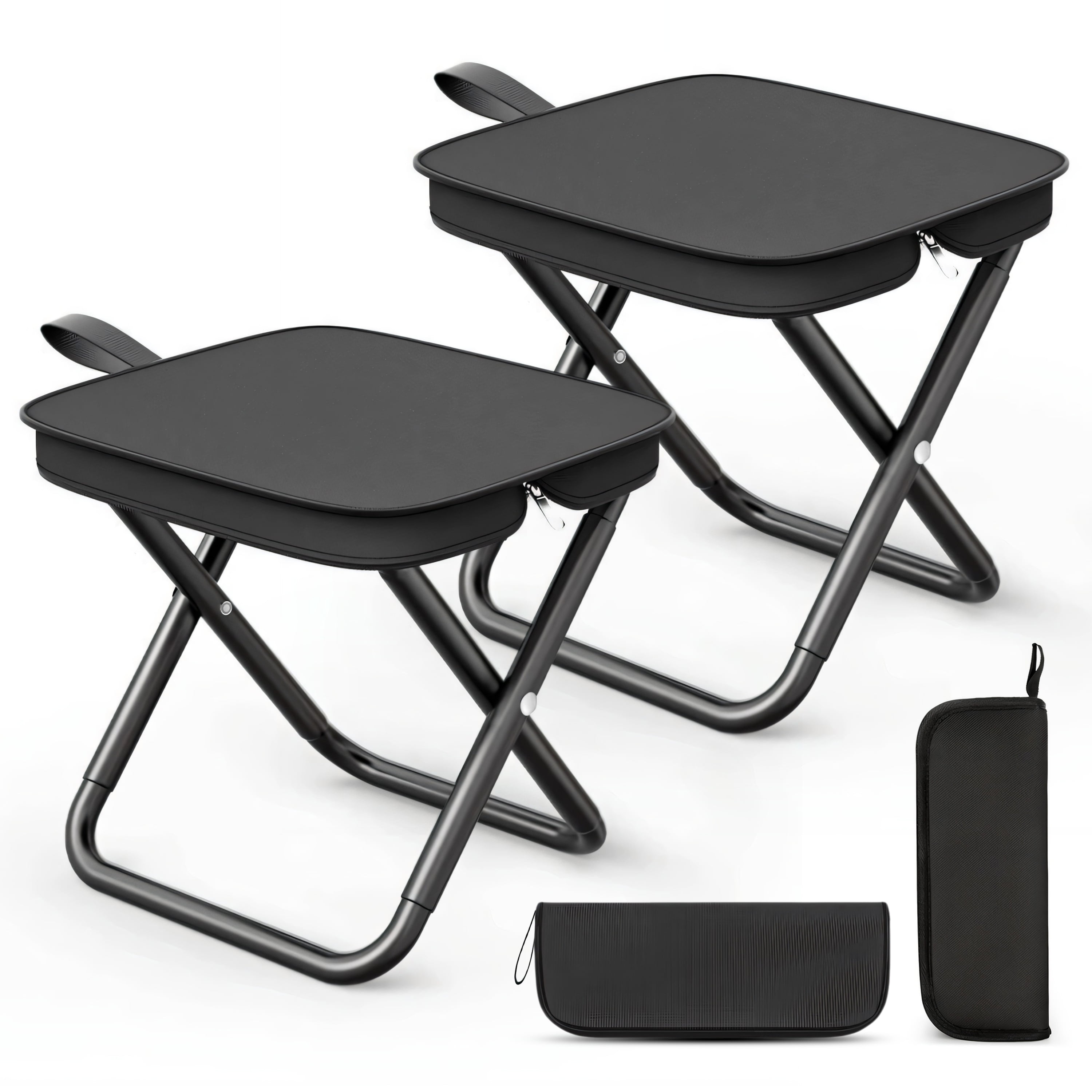 2 Pack Camping Stool 10.6 Inch Portable Folding Stool for Adults, Lightweight Small Foldable Stools for Fishing Hiking Outdoor Gardening - Black