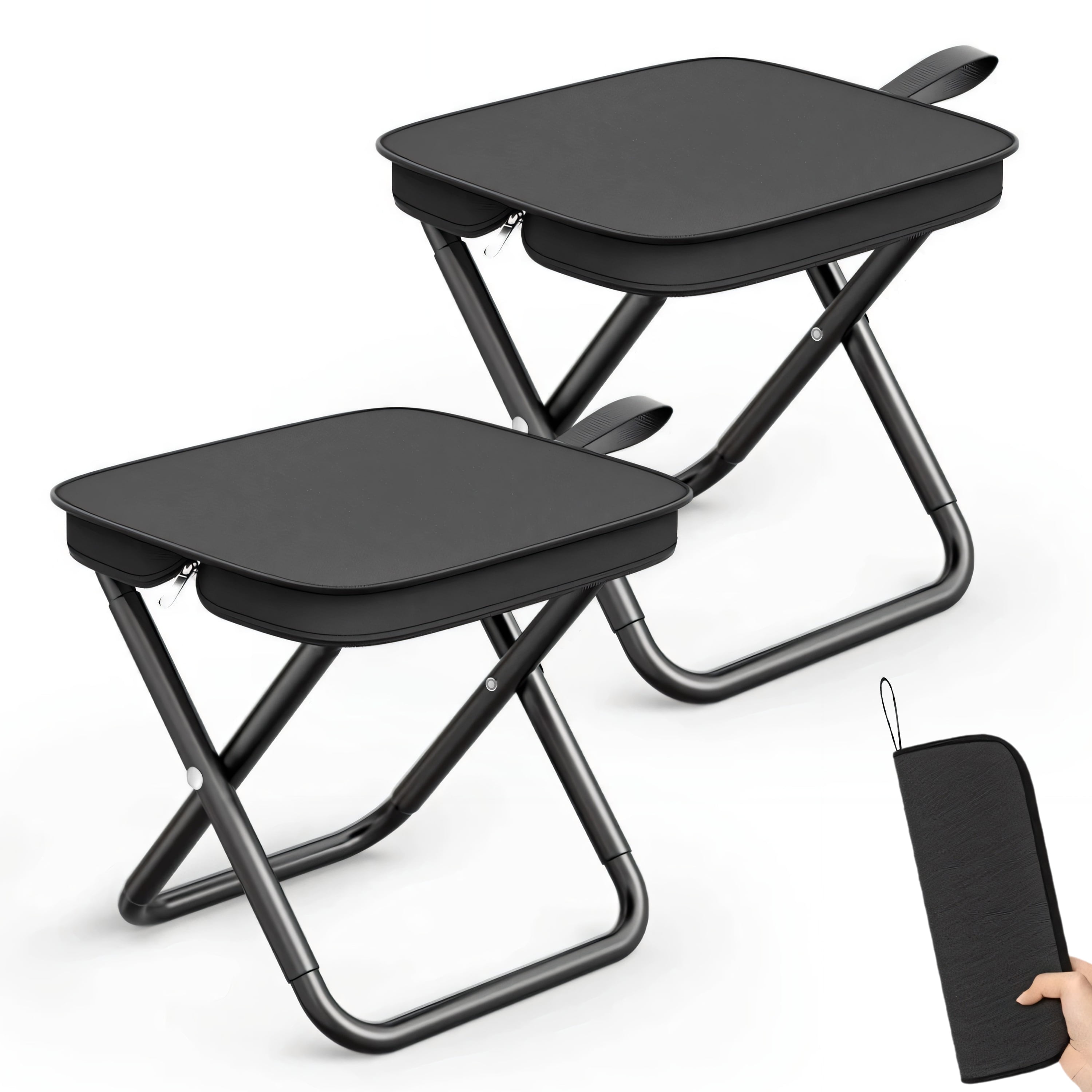 2 Pack Camping Stools, Portable Folding Stools with Carry Bag, 10.6Inch Portable Folding Chairs, Collapsible Camp Stools Outdoor Footstools for Travel Walking Hiking Fishing Picnic Barbecue (Black)