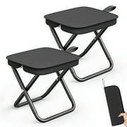 2 Pack Camping Stools, Portable Folding Stools with Carry Bag, 10.6Inch Portable Folding Chairs, Collapsible Camp Stools Outdoor Footstools for Travel Walking Hiking Fishing Picnic Barbecue (Black)