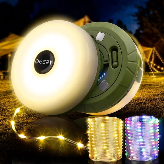 2-Pack Camping String Lights, 32.8FT Rechargeable Christmas String Lights Outdoor/Indoor, 8 Modes 4-in-1 Quick Storage Fairy Lights Portable Lamp for Xmas Tree Decor Party Camping Essentials