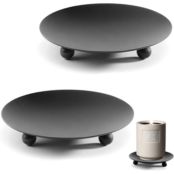 2 Pack Candle Holder, Black Iron Plate Candle Holders for Pillar Candles, Small Candle Tray, Decorative Metal Candle Stand for Candles,Spa,Weddings,Party