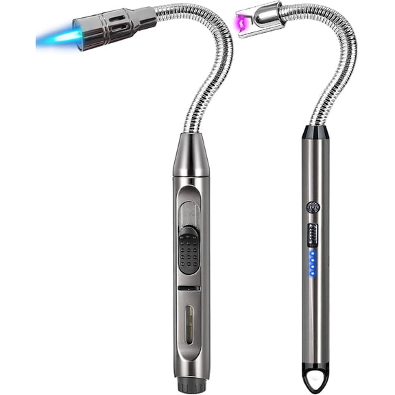 2 Pack Candle Lighter Electric Arc Long Flex Neck Utility Butane Torch Lighters Rechargeable USB Refillable Gas Jet Flame Windproof Lighter for Camping BBQ Grill Gas Stove