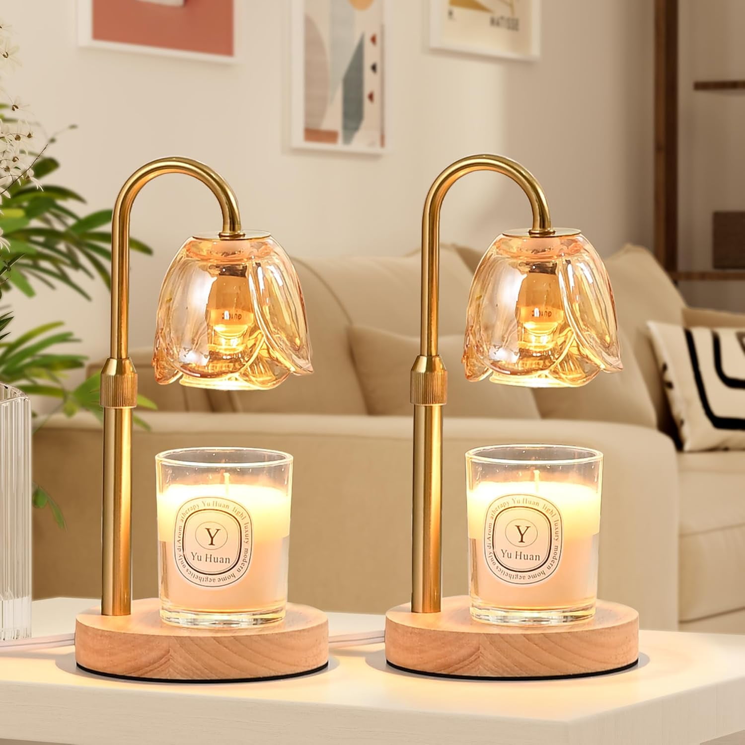 2-Pack Candle Warmer Lamp with Dimmer & Timer, Wax Warming Lamps with 4
