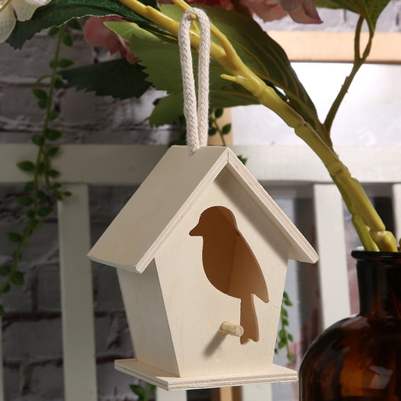 2-Pack Candlenut Wood Hanging Birdhouse Nesting Box, 3.7 x 4.5 3.0 Inch Outdoor Garden Ornament 2Pcs
