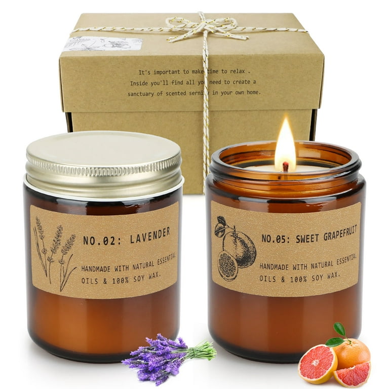 2 Pack Candles Gifts for Home Scented, Long Lasting Jar Soy Scented Candle  Gifts, Soy Wax Aromatherapy Candles - Lavender & Amber Oakmoss, 7.2oz 